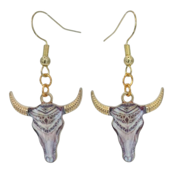 Western Bull Skull Earrings | Rodeo Cowgirl Dangle Jewelry - Picture 1 of 4